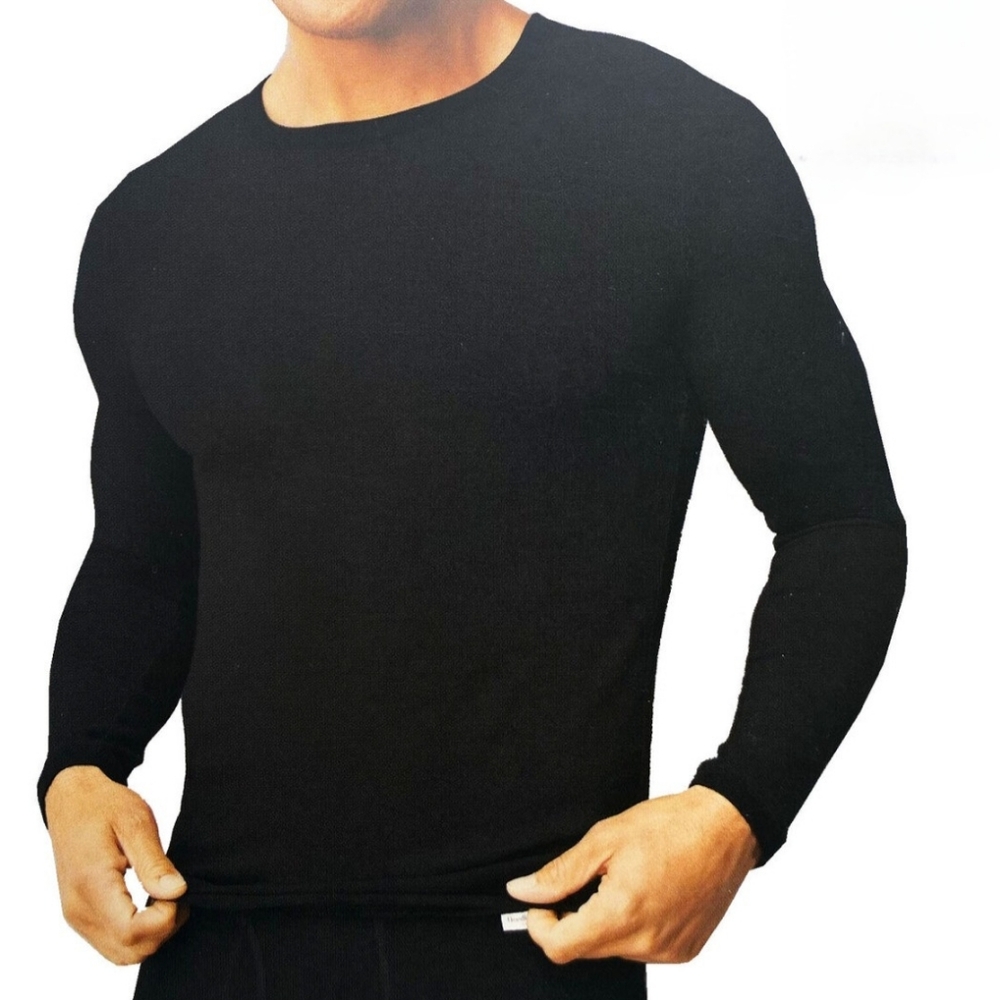 Mens Premium Ultra-Soft Smooth Long Sleeve Thermal Underwear Shirt Black XXL
